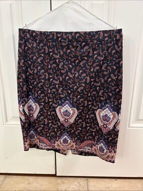 J. Crew Paisley Border Print Pencil Skirt - Navy